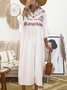 V neck White Women Daily Cotton Bell Sleeve Printed Fall Dress