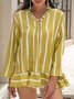 Linen Solid Long Sleeve Casual Ruched Striped Shirts