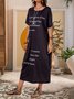Black Short Sleeve Crew Neck Letter Printed Linen-blend Knitting Dress