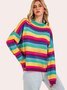Multicolor Long Sleeve Striped Crew Neck Knitted Sweater