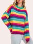 Multicolor Long Sleeve Striped Crew Neck Knitted Sweater