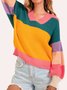 Multicolor Sweet Knitted Color-Block Sweater