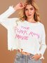 White Knitted Long Sleeve Letter Sweater