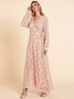Pink Lace-Up Long Sleeve Chiffon Holiday Weaving Dress