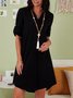 Black Short Sleeve Shirt Collar Midi Weaving Dress