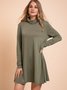 Green Long Sleeve Turtleneck Cotton-Blend Knitting Dress