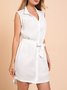 White Casual Lace-Up Sleeveless Weaving Dress
