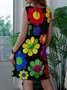 Multicolor Crew Neck A-Line Sleeveless Weaving Dress