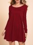Black Long Sleeve Cotton-Blend Bateau/boat Neck Knitting Dress