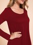 Black Long Sleeve Cotton-Blend Bateau/boat Neck Knitting Dress