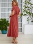 Red V Neck Short Sleeve Shift Weaving Dress
