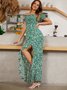 Green Holiday Floral Weaving Dress