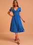 Blue Tc V Neck Vintage Weaving Dress