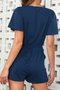 Blue Short Sleeve V Neck Solid Jumpsuits & Romper