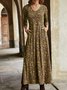 Casual Floral V Neck Long Sleeve  Dress