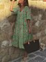 Vintage Women Short Sleeve V Neck Floral Printed Casual Women Dress