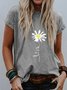 Khaki Short Sleeve Floral-Print Floral Casual T-shirt