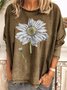 Women Plus Size Long Sleeve Crew Neck Floral Cotton Shirt & Top