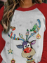 Women Christmas Elk Print Casual Long Sleeve Cartoons Sweatshirt