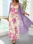 Two Piece Long Sleeve Casual V-neck Floral Printed Maxi Dress