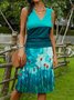 Summer Leisure Vacation Spot Color Stitching Resort Floral  A-Line V Neck Knitting Dress