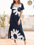 Shift Floral-Print Short Sleeve Knitting Dress