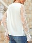Vacation V Neck Lace stitching Cotton Blends Floral Shirts & Tops
