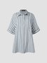 Cotton Buttoned Short Sleeve Striped Top