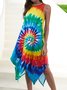 Crew Neck Ombre/tie-Dye Sleeveless Knitting Dress