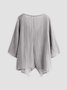 Women Loose Linen V Neck Asymmetric Hem Solid Summer Blouse Tunic Top