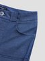 Regular Fit Solid Cotton Pants Flare Leg Denim Cotton Buttoned Pockets