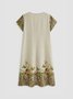 Women Vintage V Neck Casual Floral Short Sleeve Holiday Vacation Dress