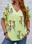 V Neck Printed Casual Short Sleeve Tops