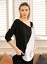 Off Shoulder Casual Cotton-Blend Long Sleeve Tops