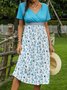 Summer Leisure Contrast Stitching Roses And Birds Holiday V Neck Knitting Dress