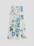 Women's A Line Dress Knee Length Dress White Sleeveless Floral Print  Round Neck Casual Boho Loosen U-Neck Dresses