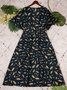 Elegant Leaves V Neck Cotton Knitting Dress