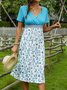Summer Leisure Contrast Stitching Roses And Birds Holiday V Neck Knitting Dress