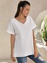 Casual Short Sleeve Cotton-Blend V Neck Shirts & Tops