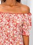 Floral Sweet A-Line Short Sleeve Weaving Dress