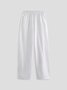 Women Casual Loose Pockets Elastic Waist Linen Pants Ankle Length Pants