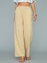 Women Casual Loose Pockets Elastic Waist Linen Pants Ankle Length Pants