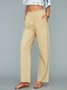 Women Casual Loose Pockets Elastic Waist Linen Pants Ankle Length Pants