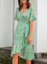 Floral Casual Short Sleeve V Neck Weaving Dress