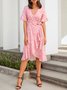 Floral Casual Short Sleeve V Neck Weaving Dress