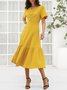 V Neck Short Sleeve Polyester Cotton Weaving Dress