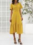V Neck Short Sleeve Polyester Cotton Weaving Dress