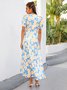 Casual Short Sleeve V Neck Ruffled Weaving Dress