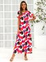 Crew Neck Floral Casual Polyester Cotton Weaving Dress
