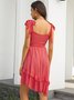Sweet A-Line Short Sleeve V Neck Weaving Dress